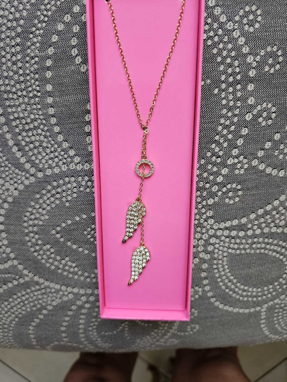 Victoria's Secret Gold-Tone Crystal Angel Wing Lariat Necklace
